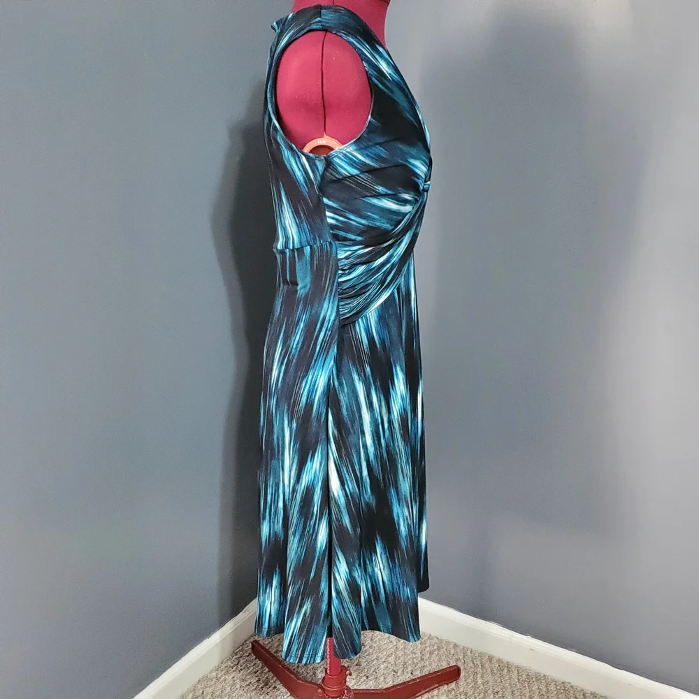 Connected Apparel Teal and Black Midi Stretchy Dress V Neck Size 6 - Picture 4 of 6